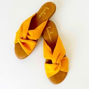 Lulus Santana Marigold Suede Slide Sandals|Size:9